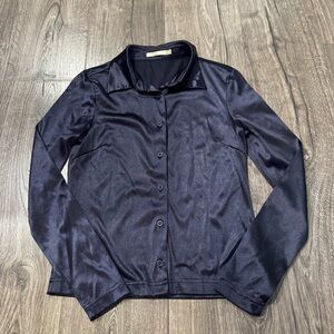 G2000 Navy blue Button-Up Satin Shirt size 5 women small